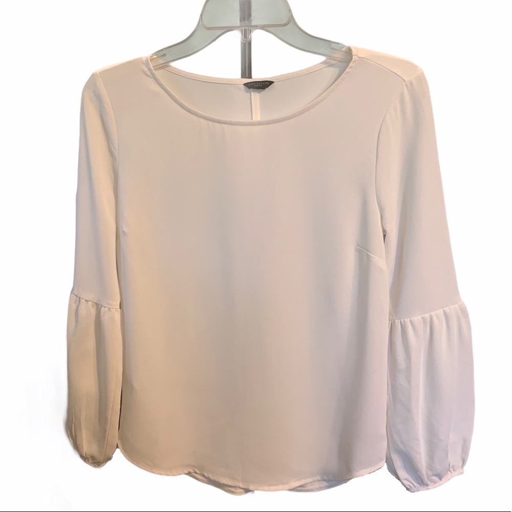 Ann Taylor Petite White Billow Sleeve Blouse
